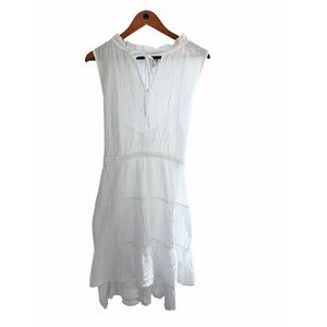 Joie White Gauze Dress L Sleeveless Tie Neck Tiered Boho Summer